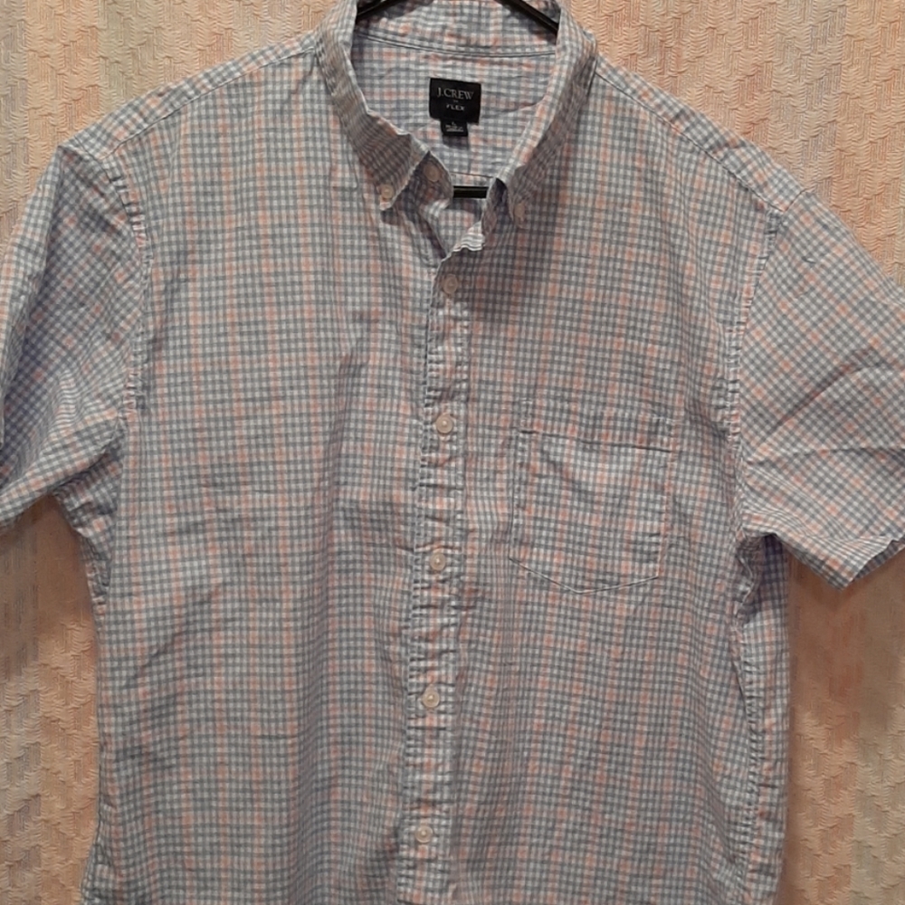 J Crew Factory short sleeve Spring Gender Reveal Blue Pink Plaid Button Up